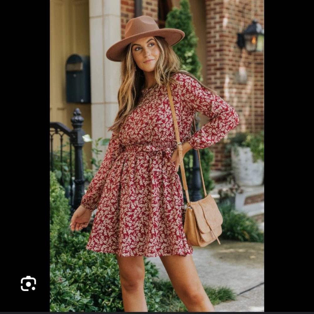 Magnolia Boutique Sidney Maroon Floral Long Sleeve Dress